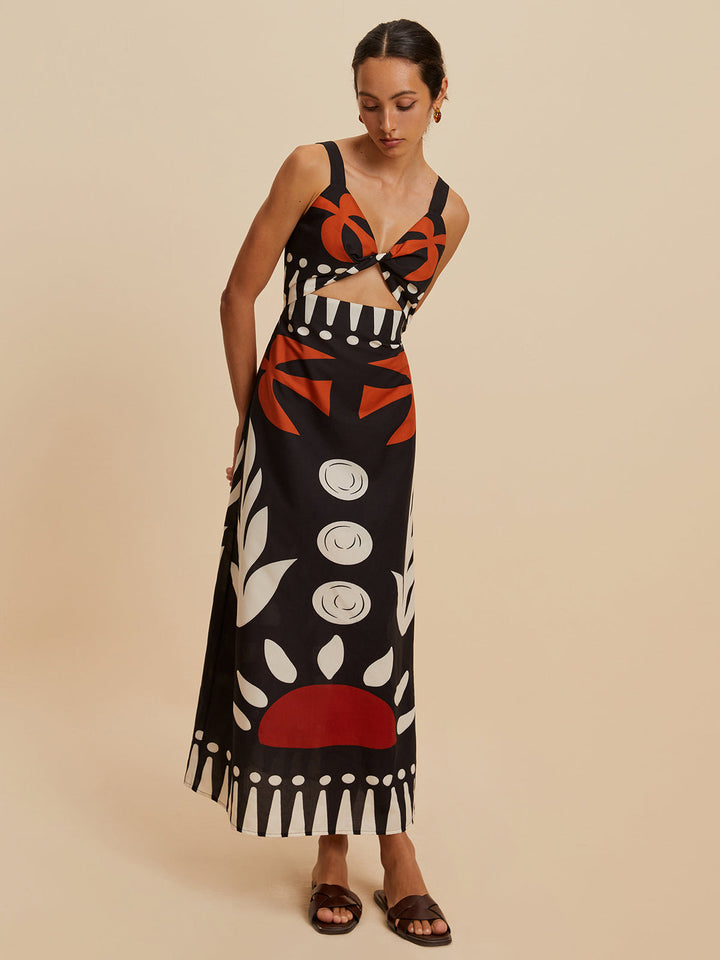 Kesik Detaylı Fermuarlı Kolsuz Çiçek Desenli Elbise Mayo Eteği