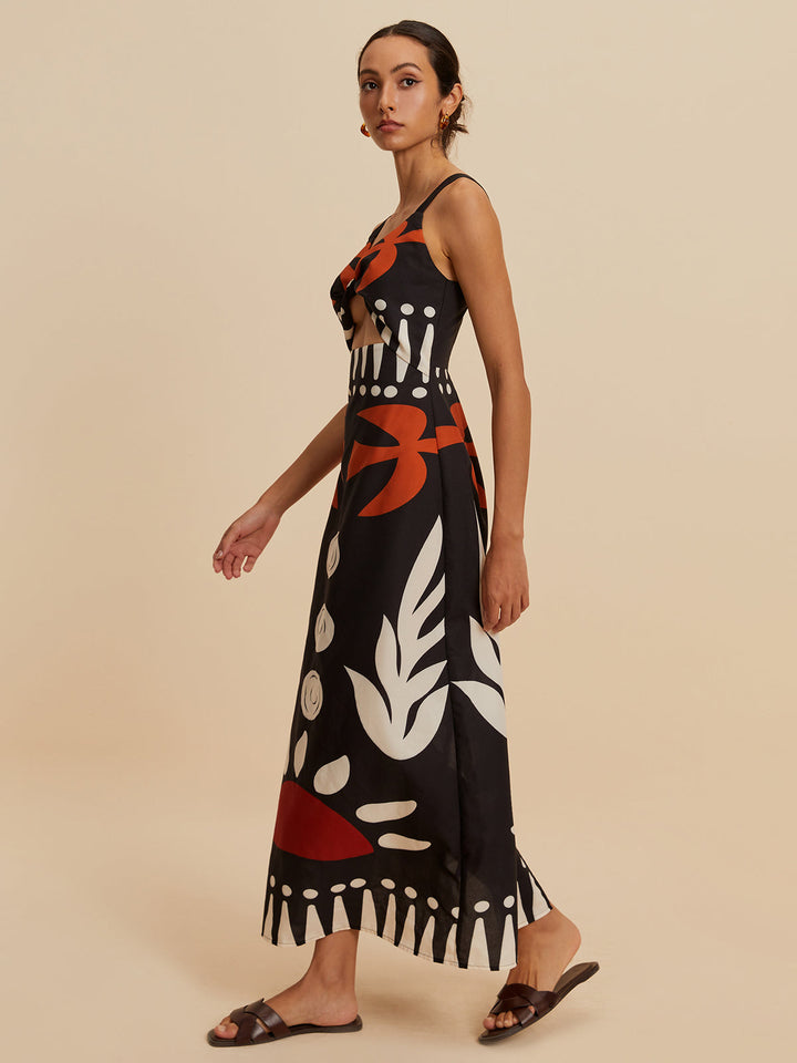 Kesik Detaylı Fermuarlı Kolsuz Çiçek Desenli Elbise Mayo Eteği