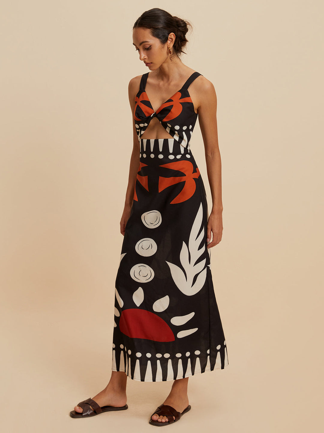 Kesik Detaylı Fermuarlı Kolsuz Çiçek Desenli Elbise Mayo Eteği