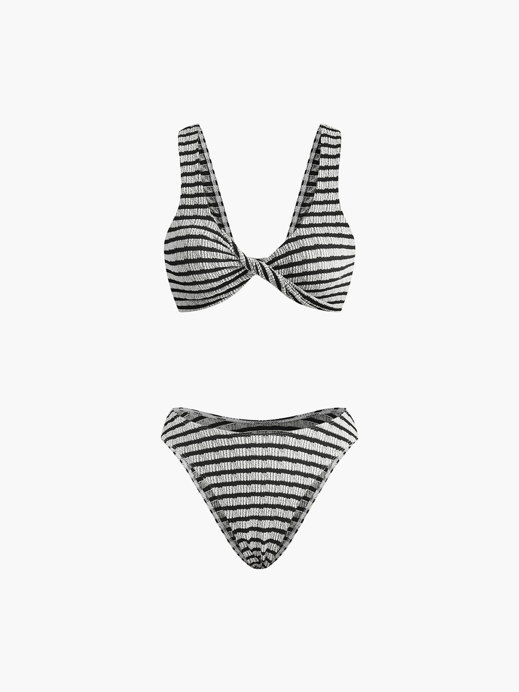 Bağcıklı Çizgili Örme Bikini Takımı