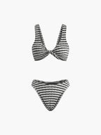 Bağcıklı Çizgili Örme Bikini Takımı