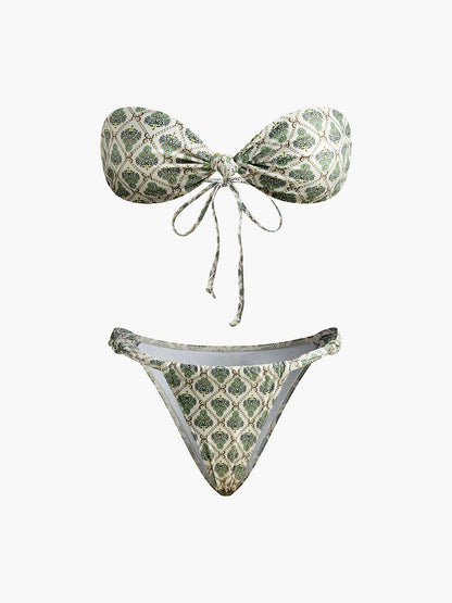 Desenli Straplez Bikini Takımı