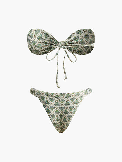 Desenli Straplez Bikini Takımı