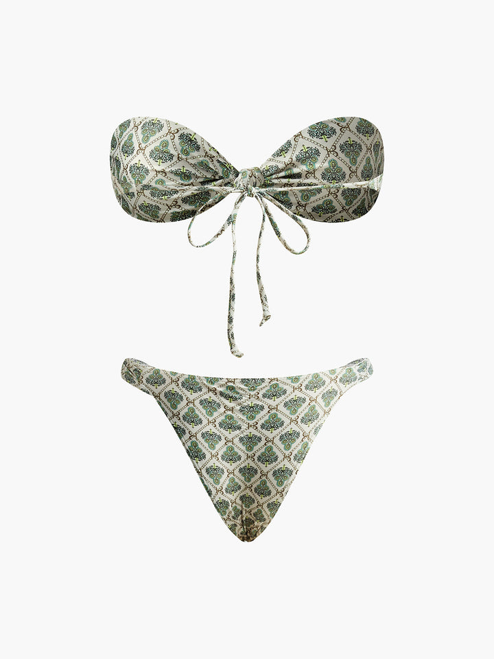Desenli Straplez Bikini Takımı