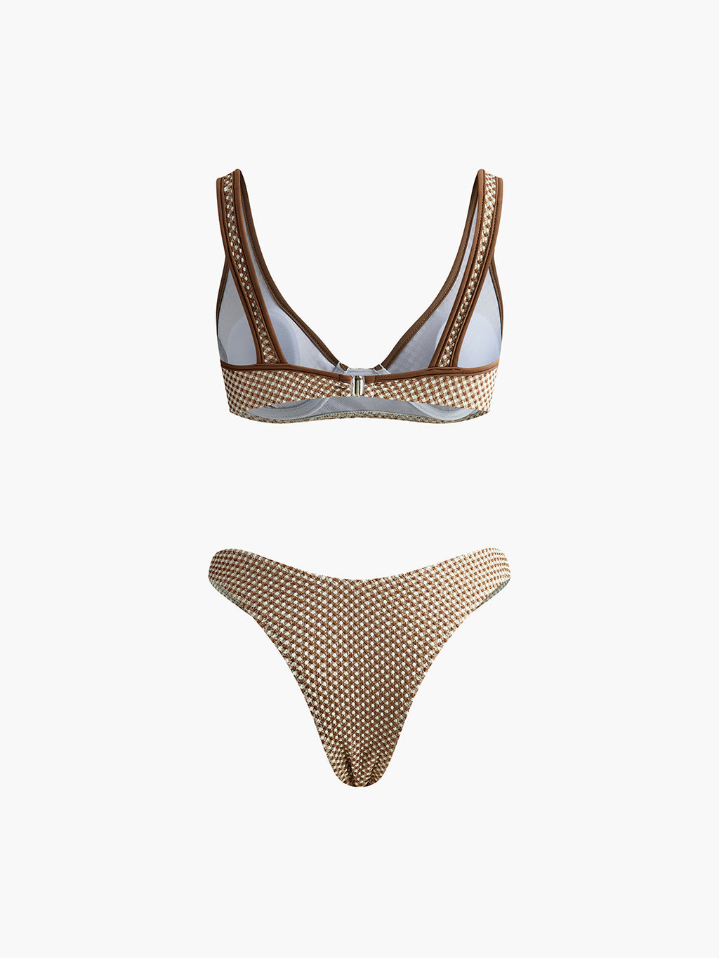 Kontrast Şeritli Ekose Bikini Takımı