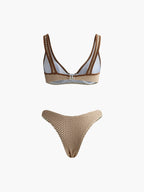 Kontrast Şeritli Ekose Bikini Takımı