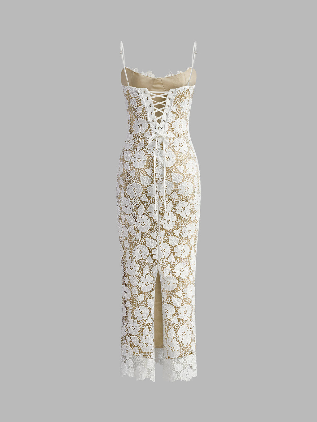 Yarı Şeffaf Çift Katmanlı Dantel Askılı Elbise