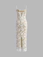 Yarı Şeffaf Çift Katmanlı Dantel Askılı Elbise