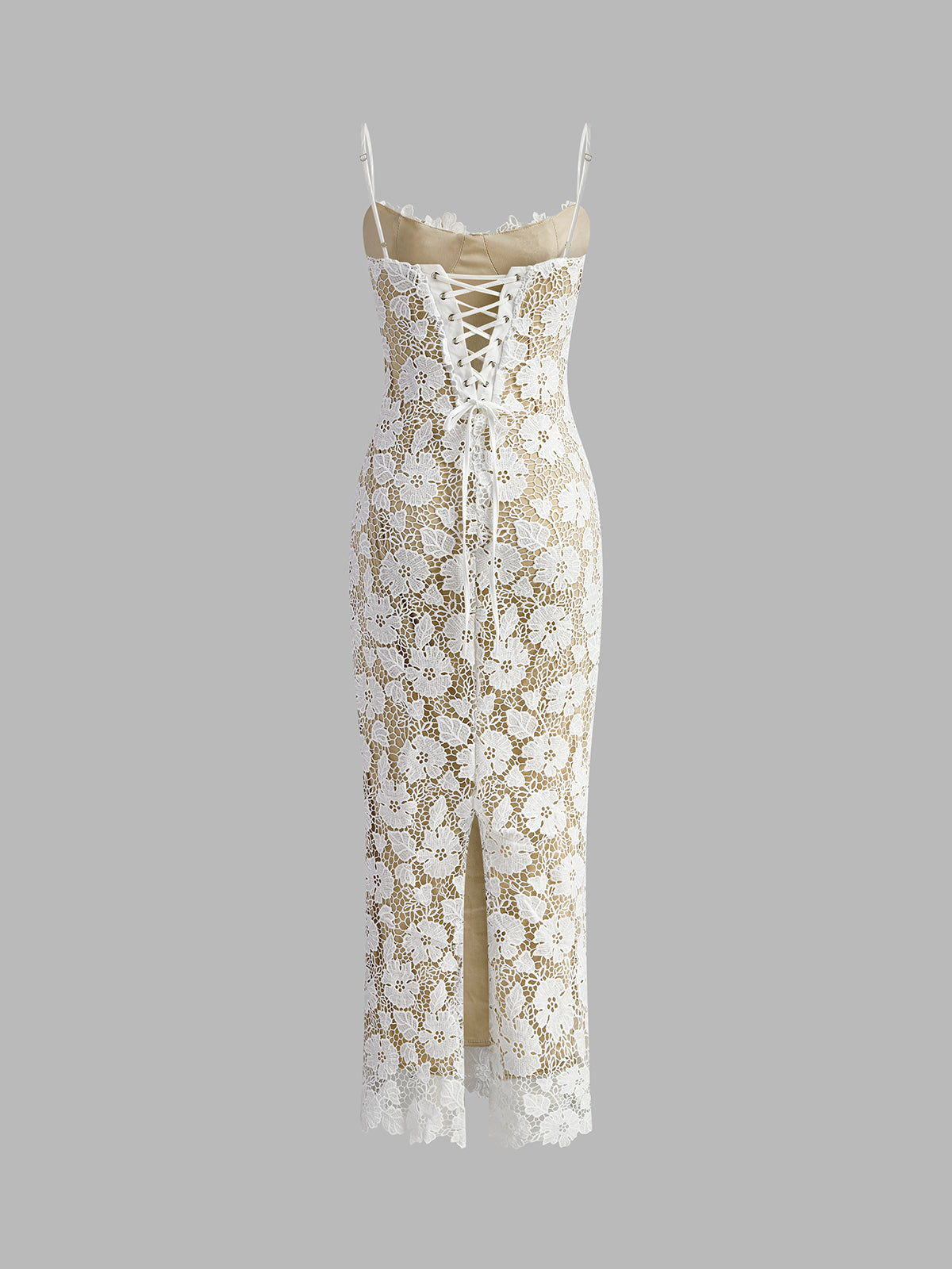 Yarı Şeffaf Çift Katmanlı Dantel Askılı Elbise