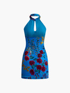 Jakarlı Sırt Dekolteli Halter Elbise