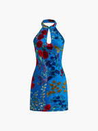 Jakarlı Sırt Dekolteli Halter Elbise