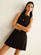 Metal Düğmeli Piliseli Askılı Elbise