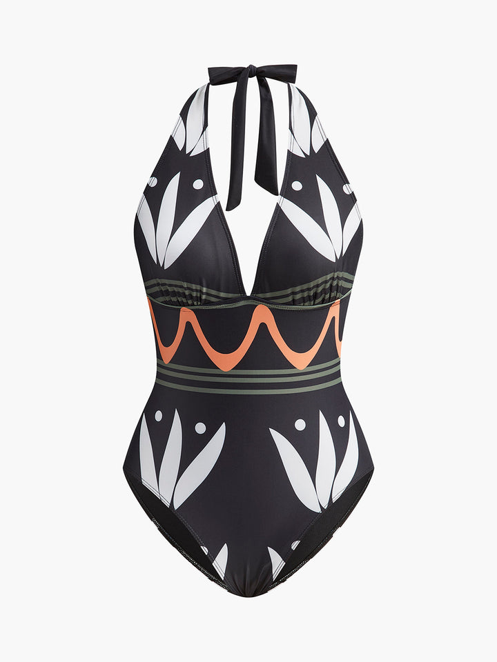 Halter Yaka Geometrik Desenli Mayo