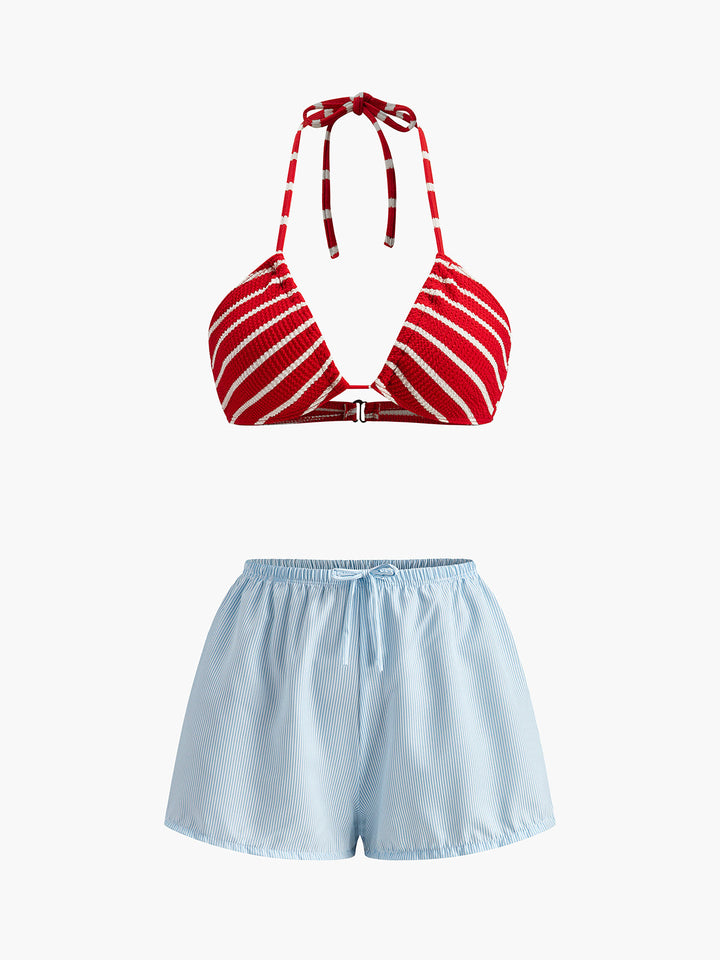 Çizgili Bikini ve Şort