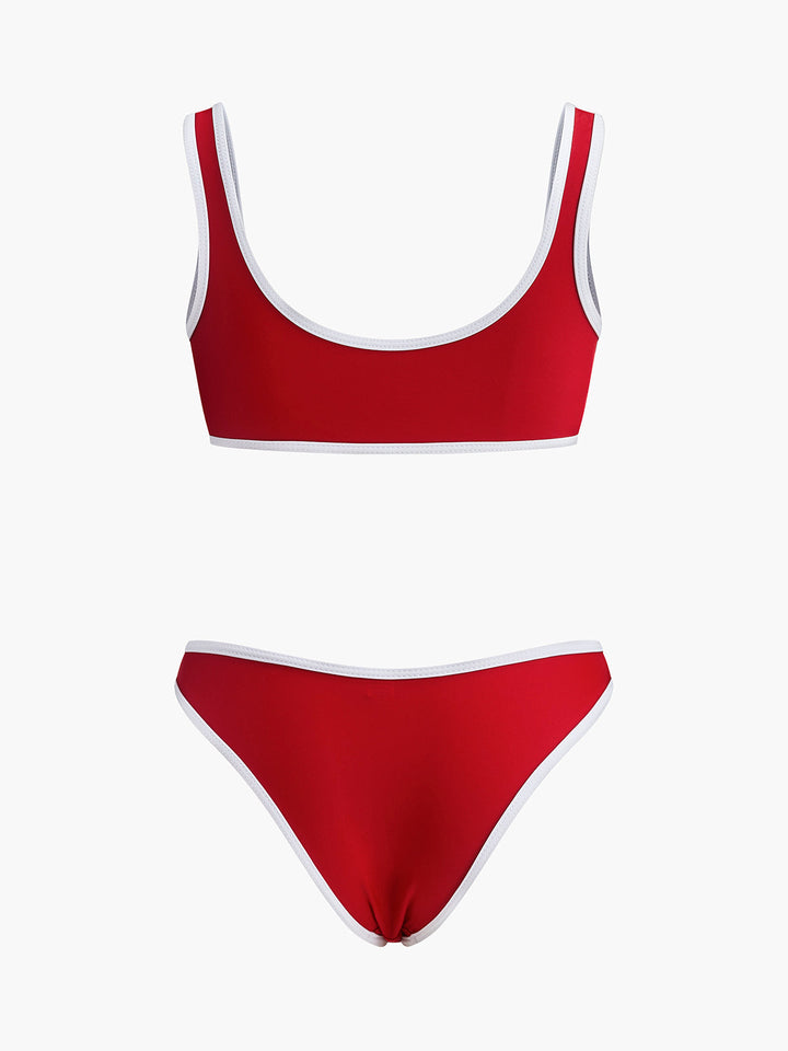 Kontrast Şeritli Yuvarlak Yaka Bikini Takımı