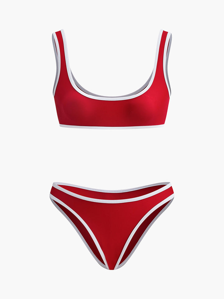 Kontrast Şeritli Yuvarlak Yaka Bikini Takımı