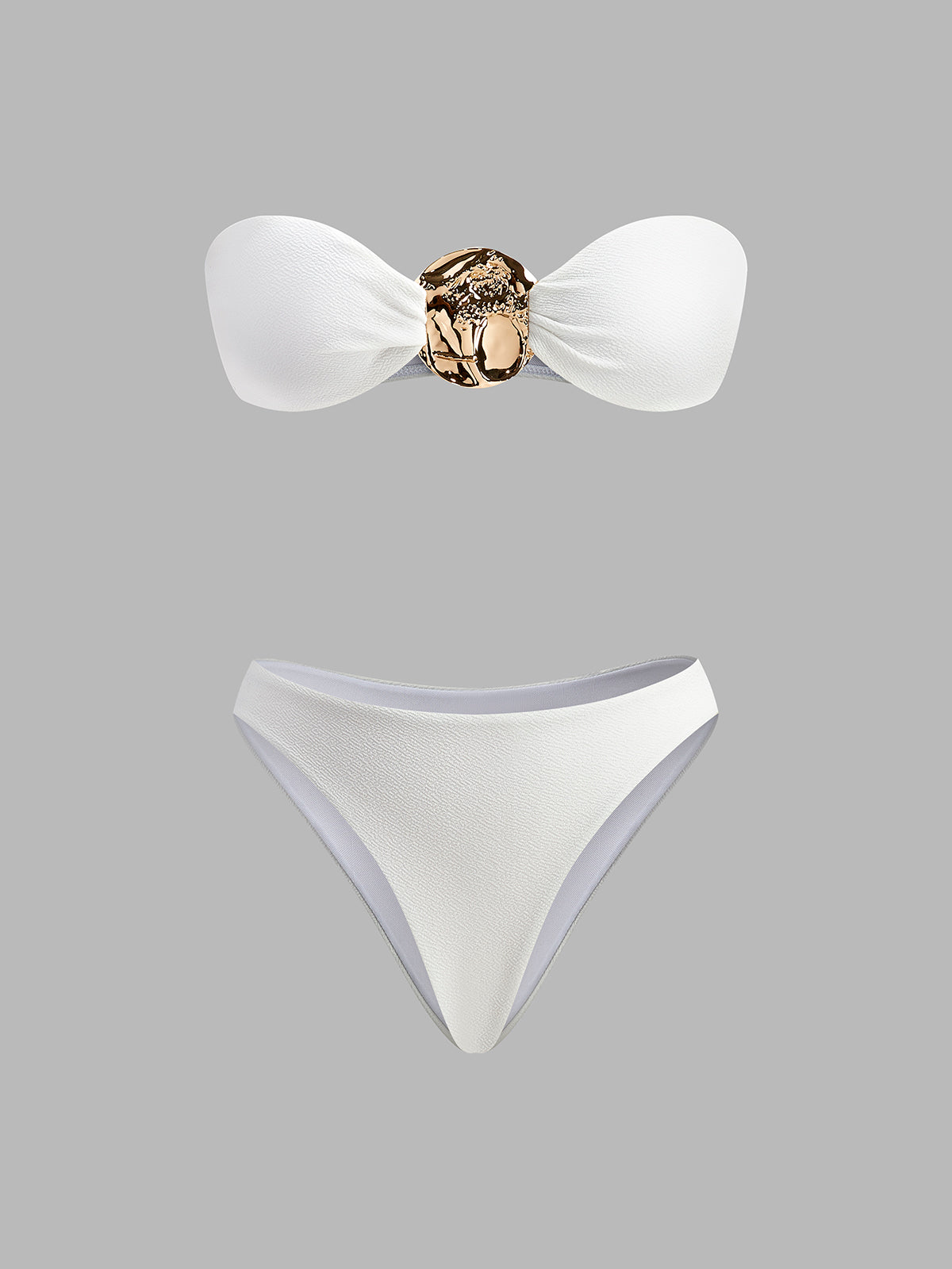 Altın Detaylı Plaj Üstlü Bikini ve Mayo Eteği Pareo Takım