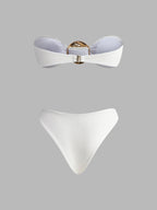 Altın Detaylı Plaj Üstlü Bikini ve Mayo Eteği Pareo Takım