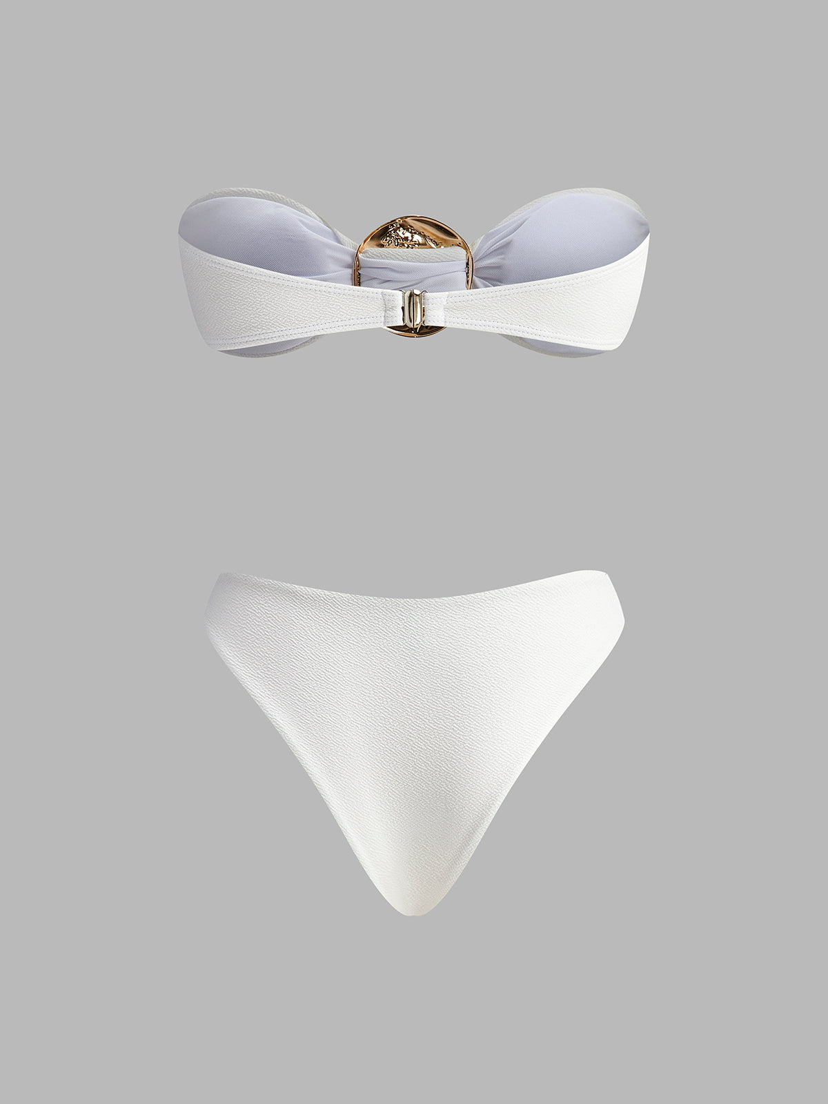 Altın Detaylı Plaj Üstlü Bikini ve Mayo Eteği Pareo Takım