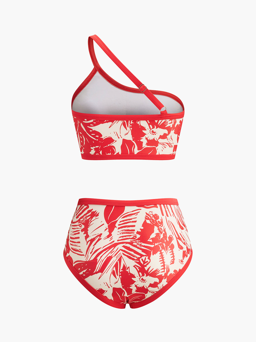 Tek Omuz Tropikal Desenli Bikini Takımı