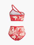 Tek Omuz Tropikal Desenli Bikini Takımı