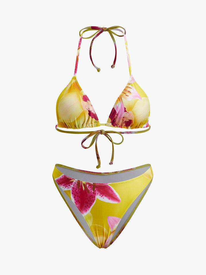 Çiçek Desenli Bağcıklı Bikini Takımı