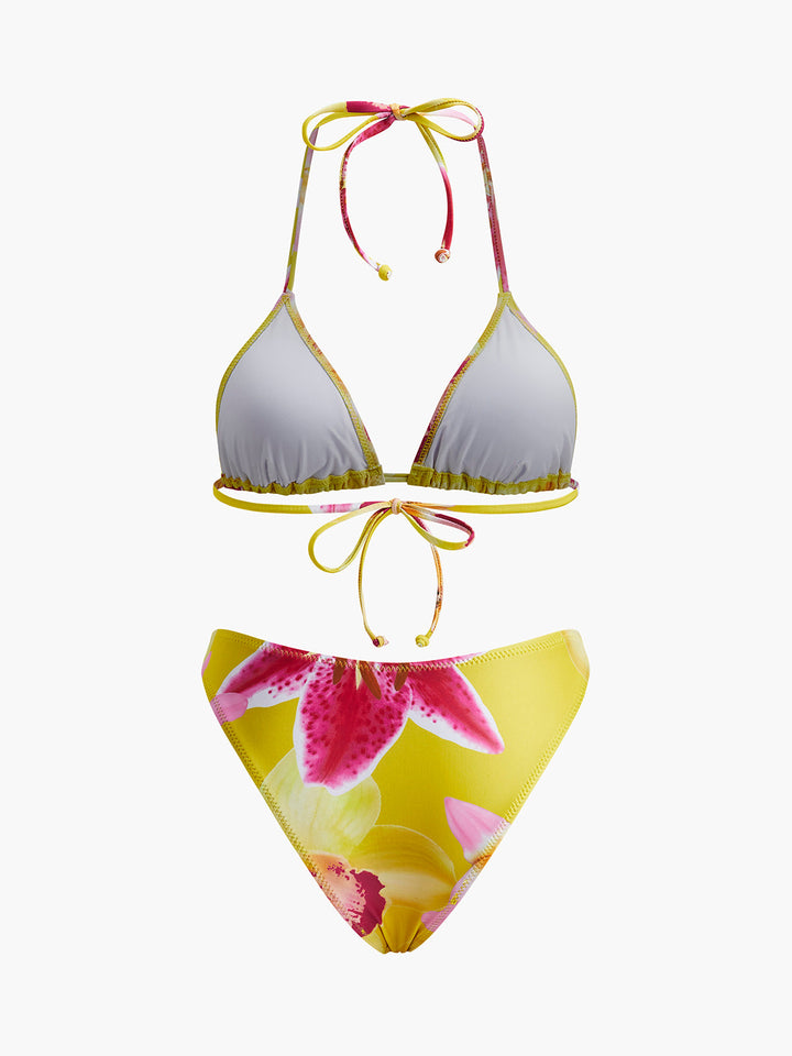 Çiçek Desenli Bağcıklı Bikini Takımı