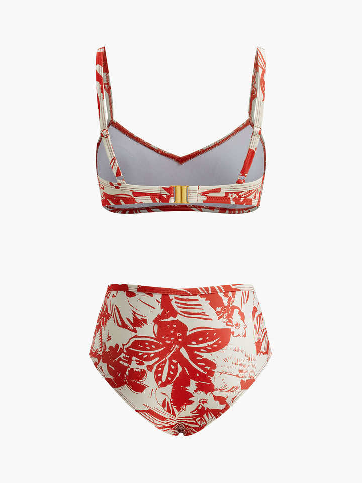 Tropikal Desenli Metal Tokalı Bikini Takımı