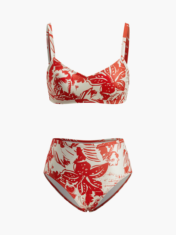Tropikal Desenli Metal Tokalı Bikini Takımı