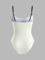 Kontrast Şeritli Spagetti Askılı Tek Parça Mayo