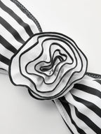 Çizgili Çiçek Detaylı Bandeau Bikini Takımı