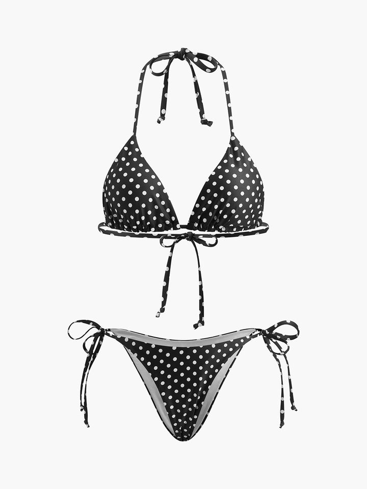 Puantiye Desenli Bağlamalı Bikini Takımı