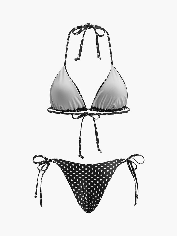 Puantiye Desenli Bağlamalı Bikini Takımı