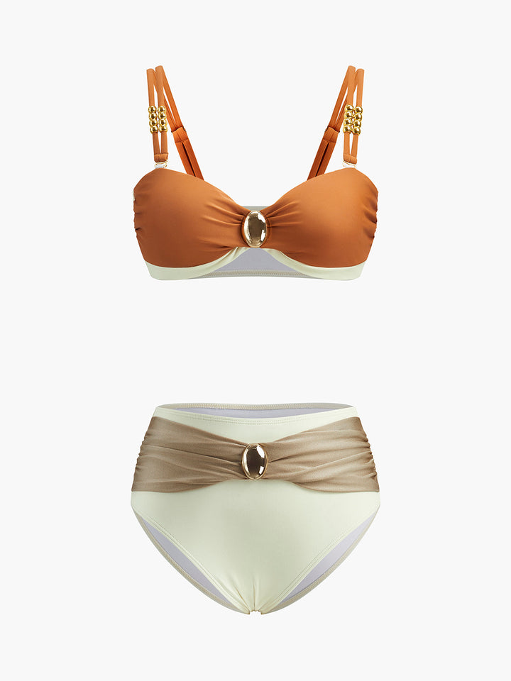 Renk Bloklu Retro Bikini Takımı