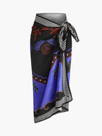 Desenli Beli Bağlamalı Mayo Eteği Pareo