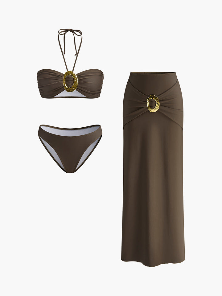 Oval Halka Detaylı Bikini ve Mayo Eteği Takım