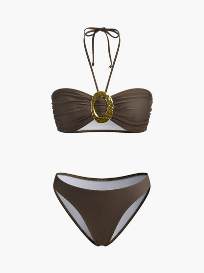 Oval Halka Detaylı Bikini ve Mayo Eteği Takım