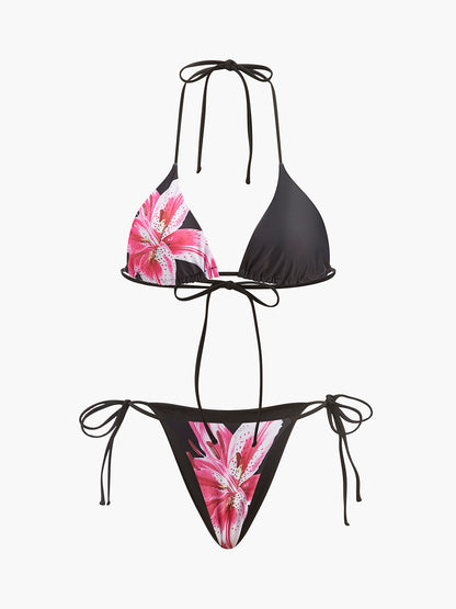 Çiçek Desenli Bikini ve Mayo  Eteği Pareo Takım