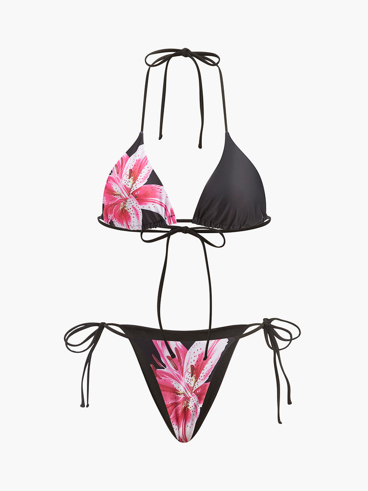 Çiçek Desenli Bikini ve Mayo  Eteği Pareo Takım