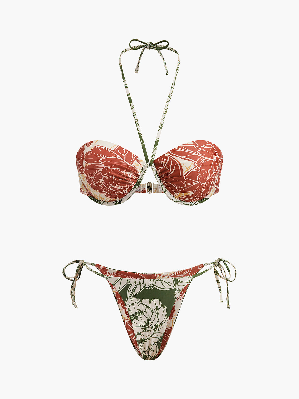 Çiçek Desenli Yan Bağlamalı Bikini ve Mayo Eteği Pareo Takımı