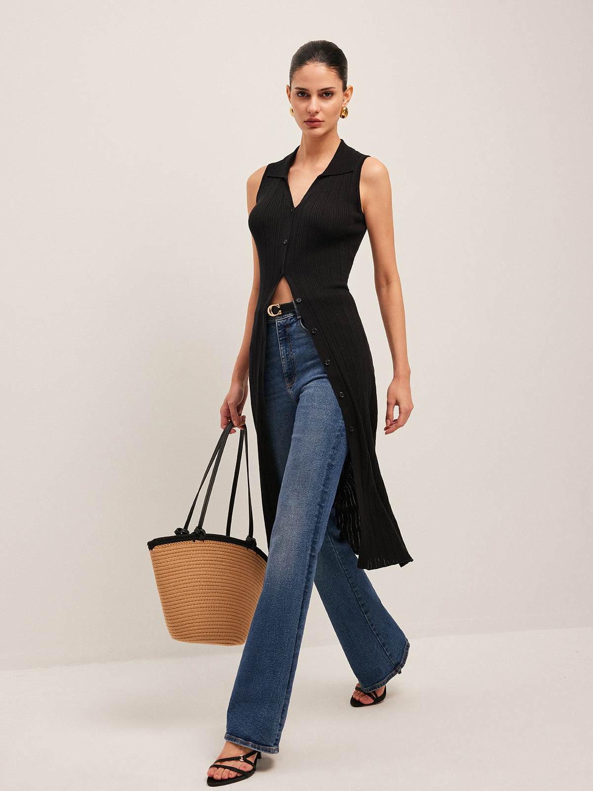 Fitilli Düğmeli Triko Elbise