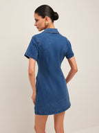 Düğmeli Kot Gömlek Elbise