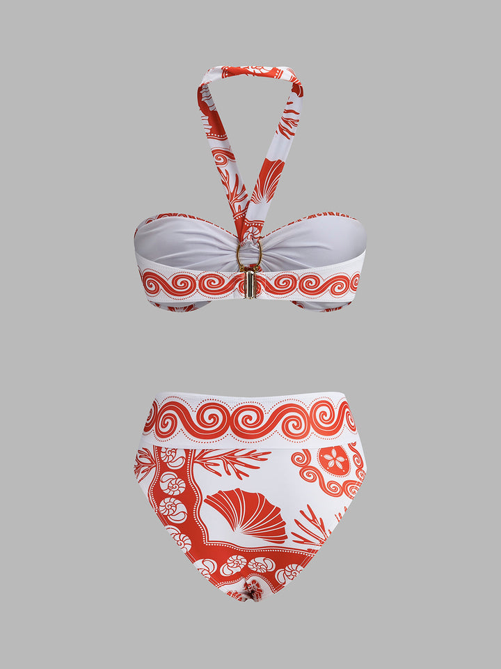 Halter Yaka Desenli Bikini Takımı