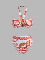 Halter Yaka Desenli Bikini Takımı