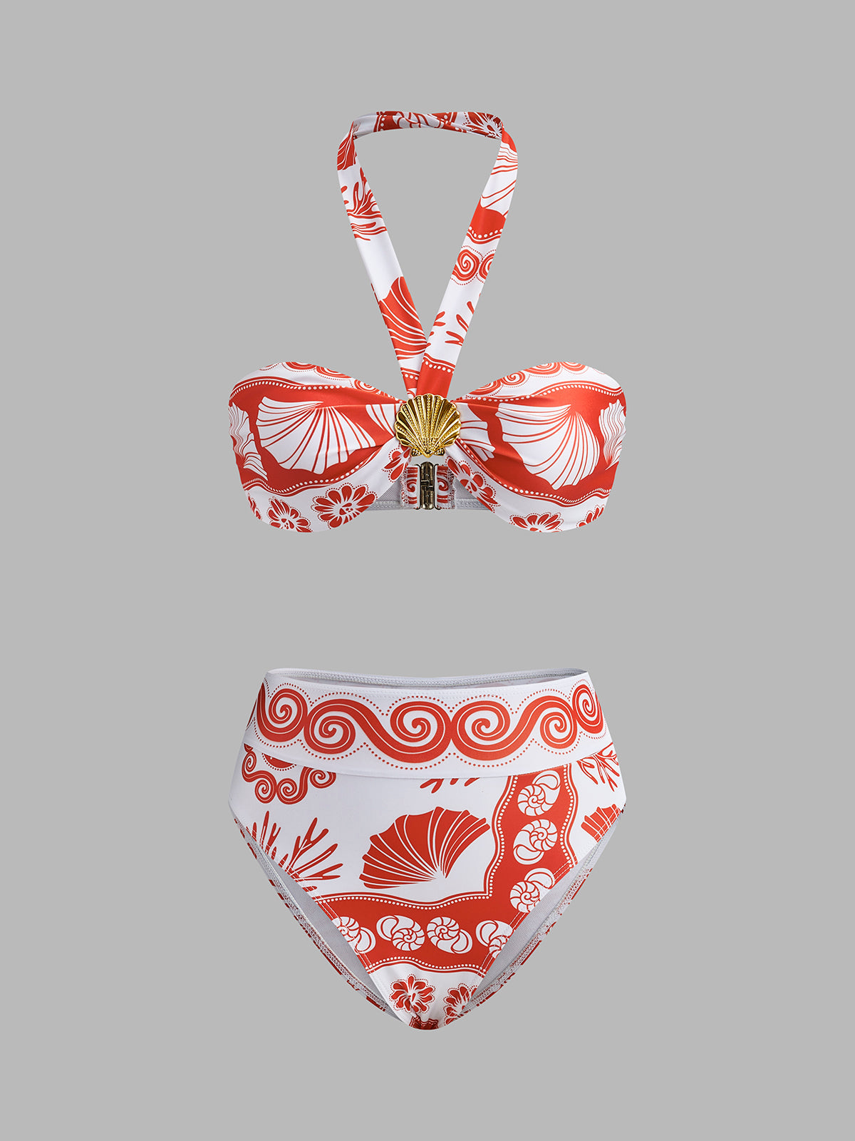 Halter Yaka Desenli Bikini Takımı