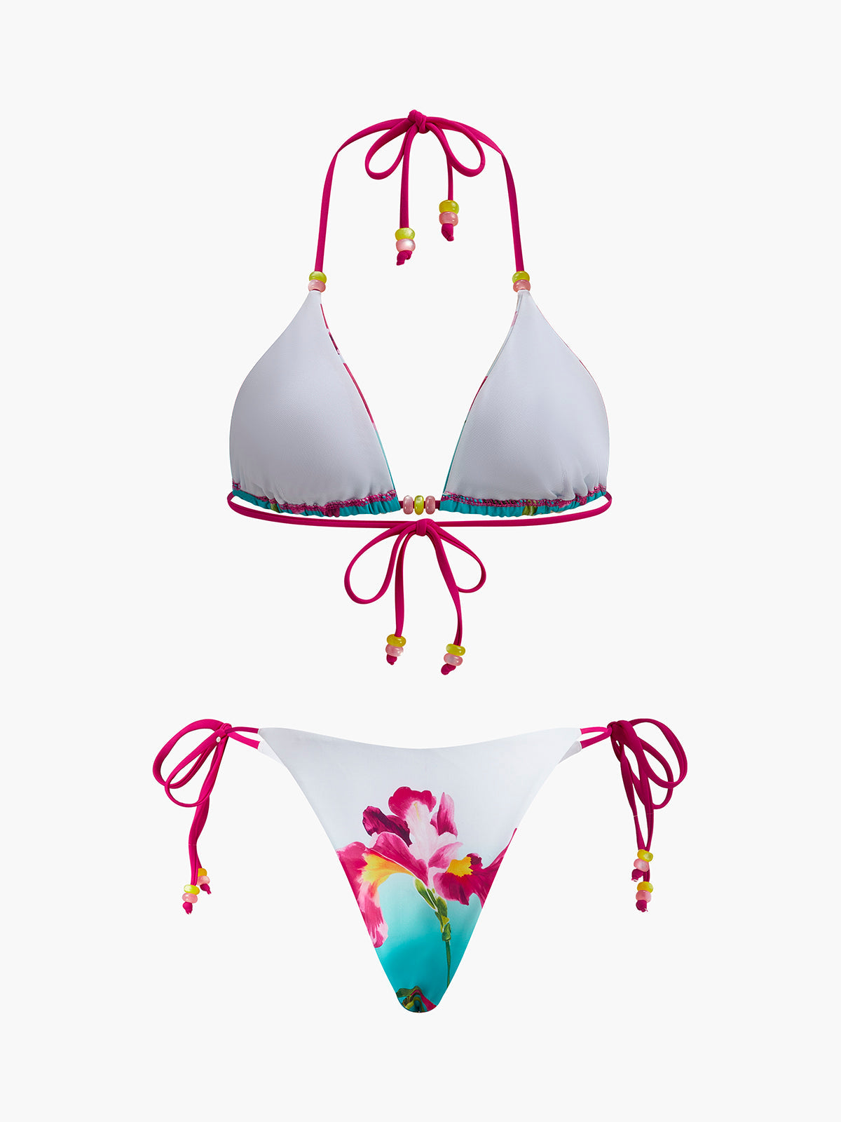 Çiçek Desenli Boncuk Detaylı Bikini Takımı