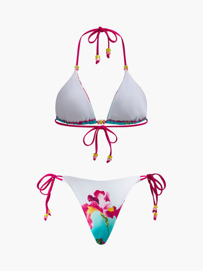 Çiçek Desenli Boncuk Detaylı Bikini Takımı