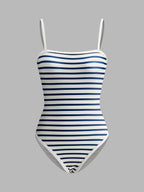 Çizgili İnce Askılı Tek Parça Mayo