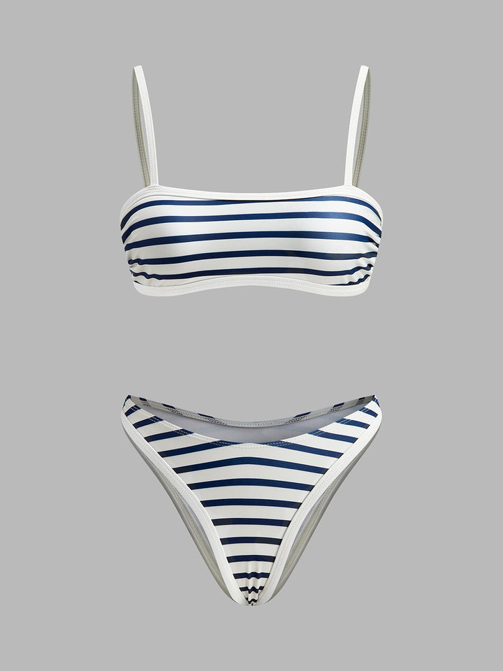 Denizci Çizgili Yüksek Bel Bikini