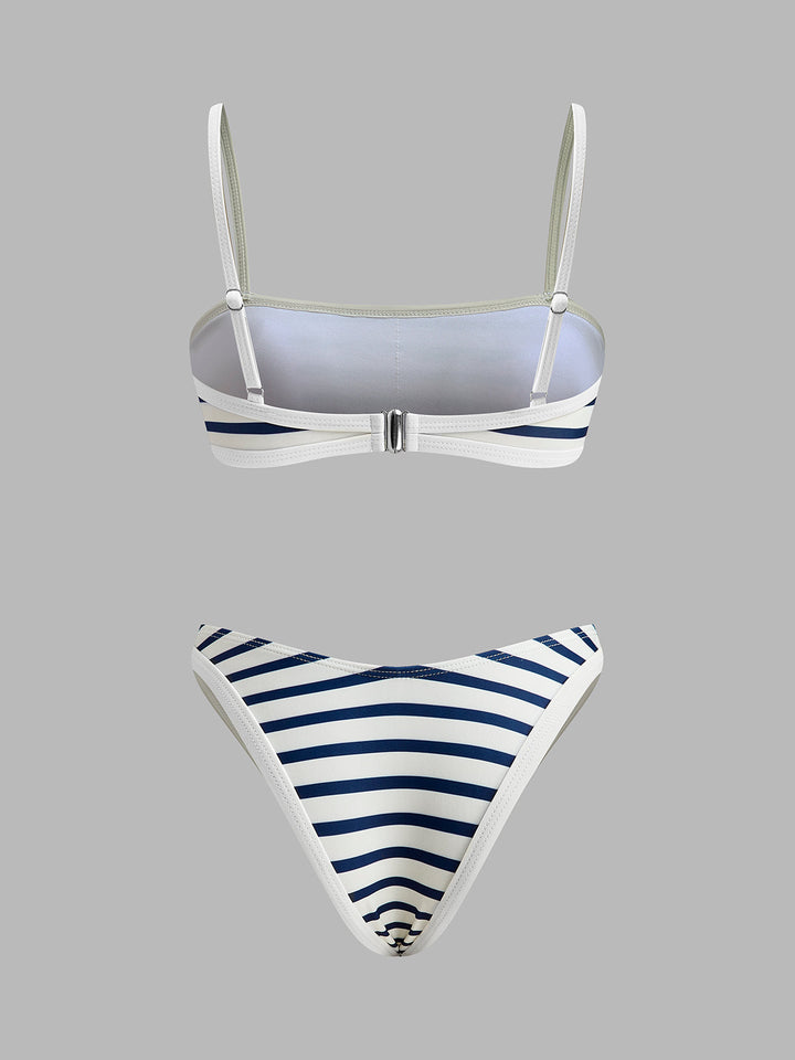 Denizci Çizgili Yüksek Bel Bikini